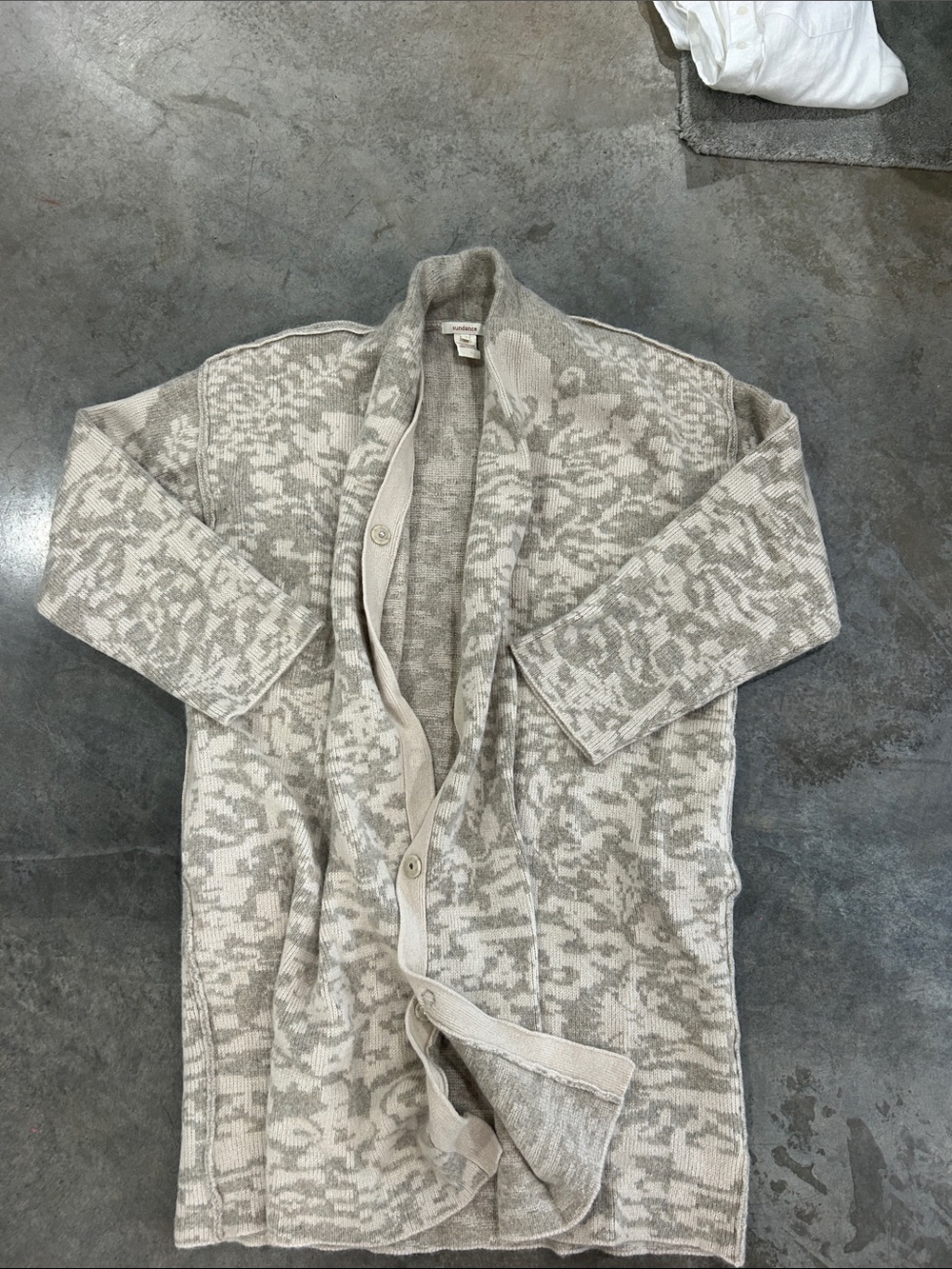Neutral Patterned Shawl Collar Cardigan - Cream & Light Taupe